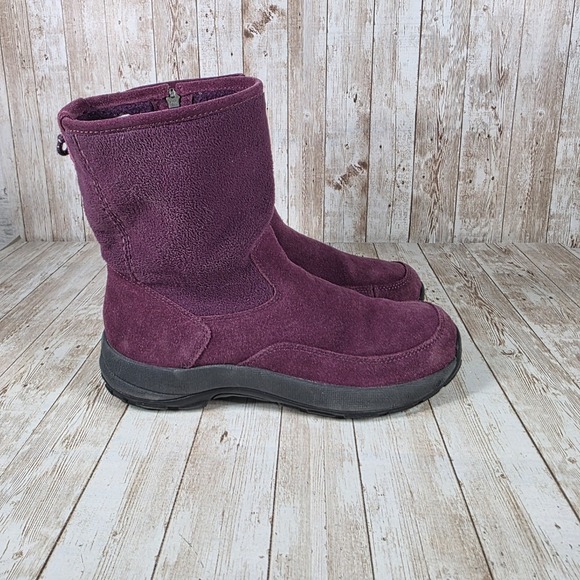L.L.Bean Suede Boots Winter Snow Ankle Purple Fleece Lined‎ Women's 10M - Picture 1 of 8